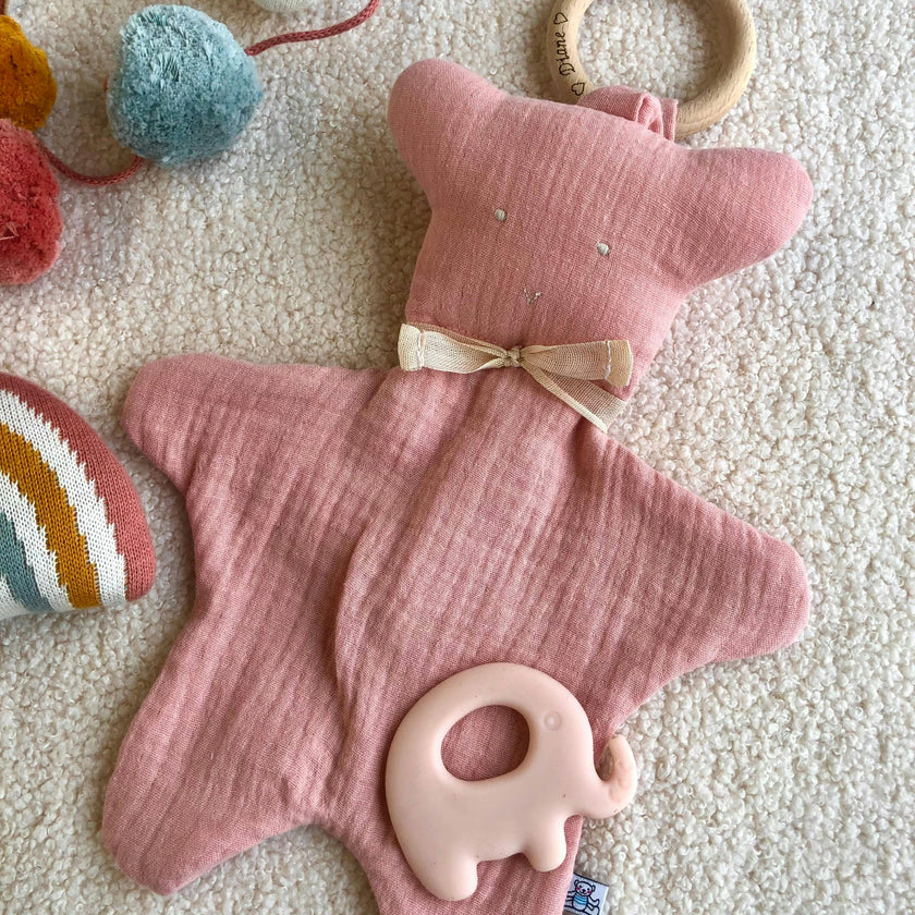 Cachou the Lovey with Removable Wood Teething Ring