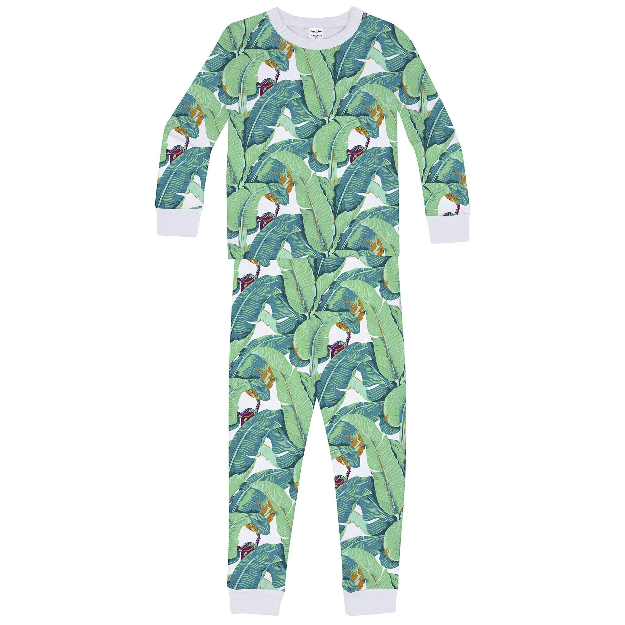 Kids Martinique® Green Banana Leaf PJ Set - Organic Stretch Jersey Knit Cotton