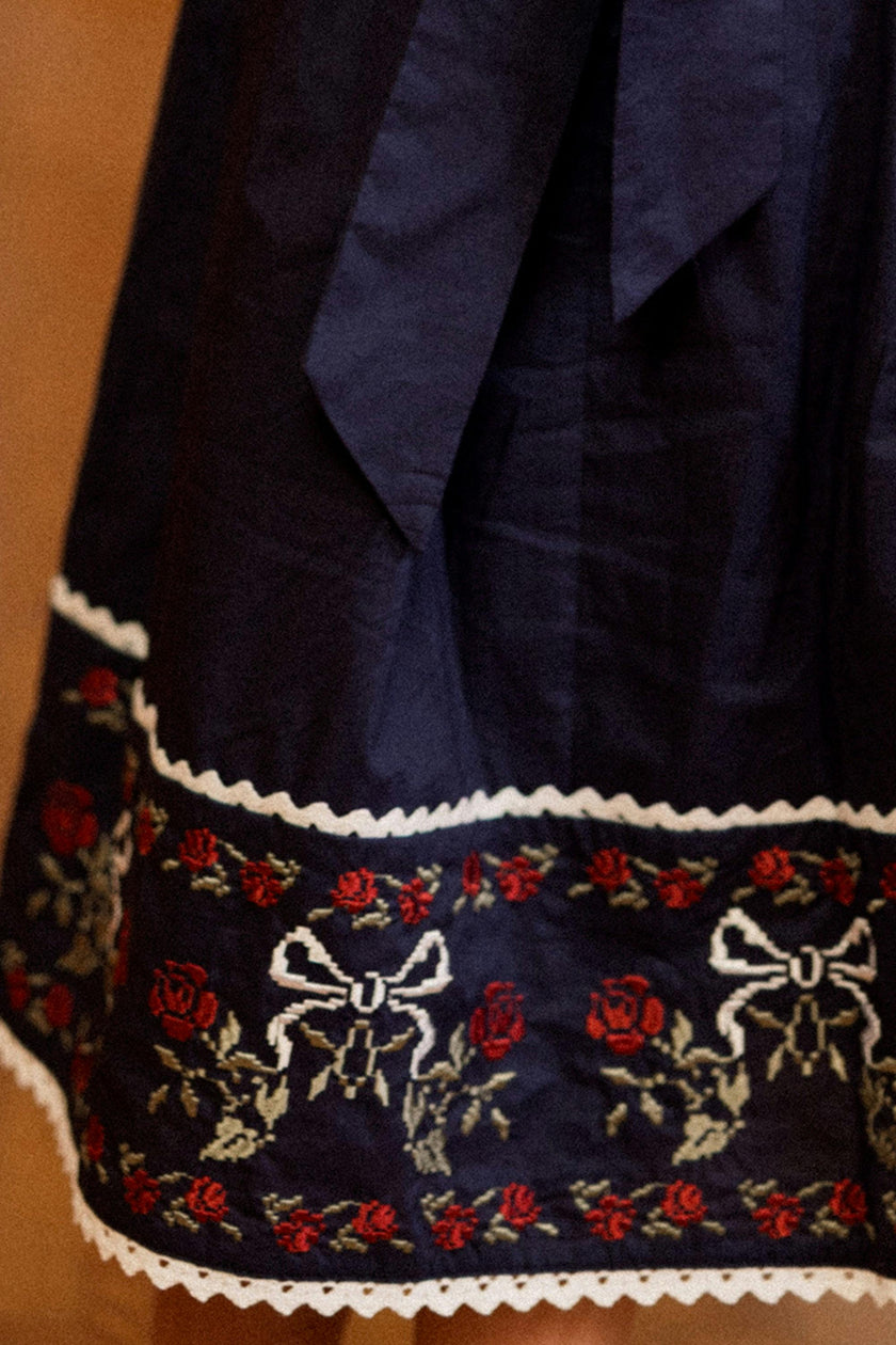 Mini Aster Dress in Sapphire Rosette Embroidery