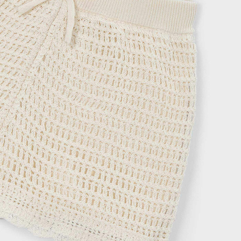 Beige Crochet Shorts With Scalloped Hem