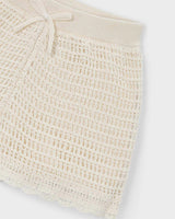 Beige Crochet Shorts With Scalloped Hem
