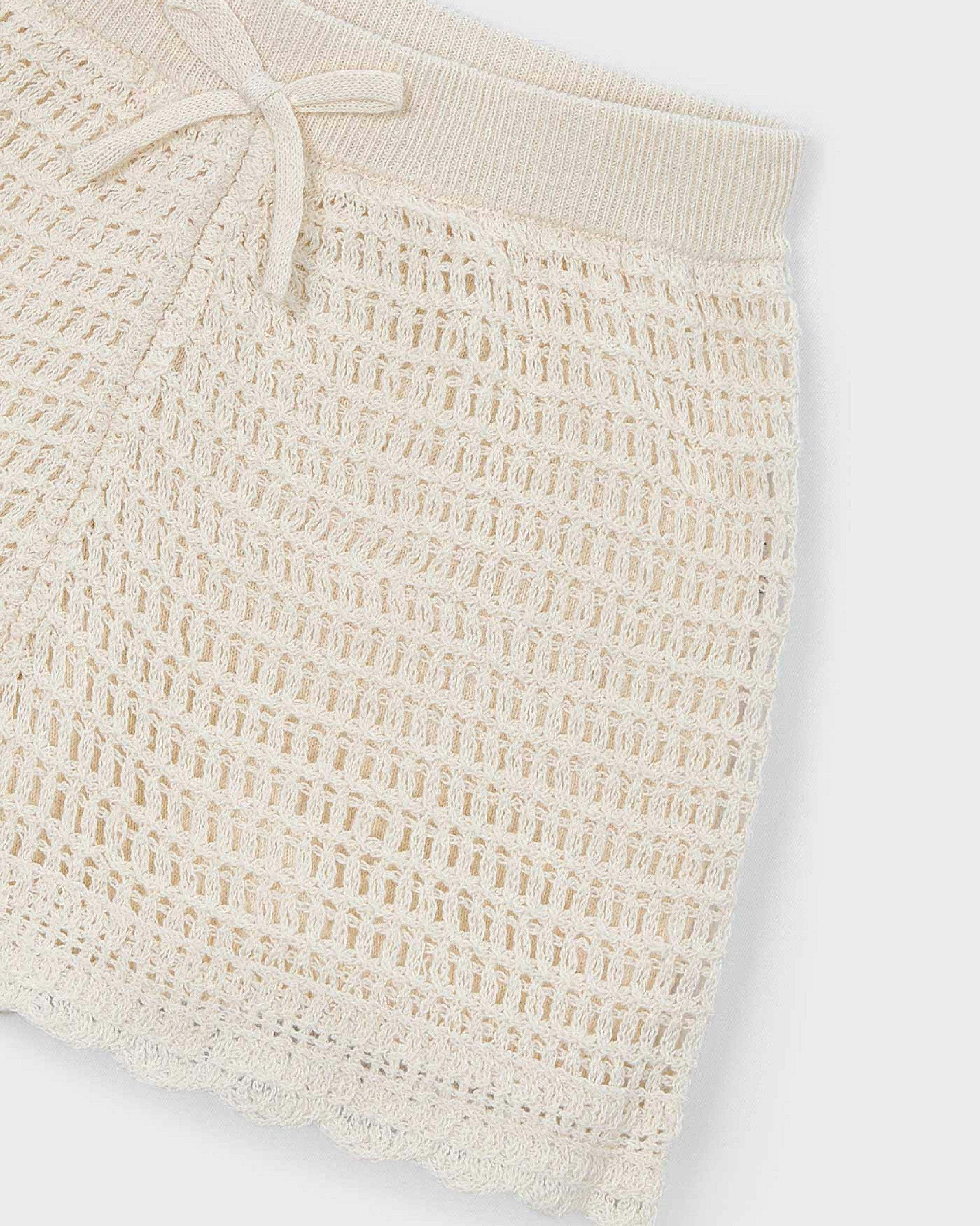 Beige Crochet Shorts With Scalloped Hem
