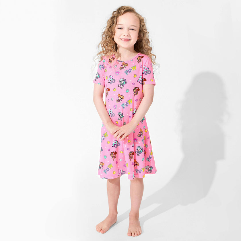 PAW Patrol: Varsity Pink Bamboo Girls' Short Sleeve Dress