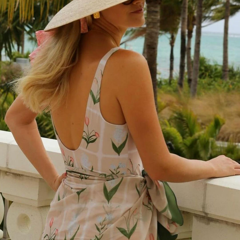 Hollyhock Sun Hat - Vintage Pink Geometric Ribbon - Rose Quartz Toggle