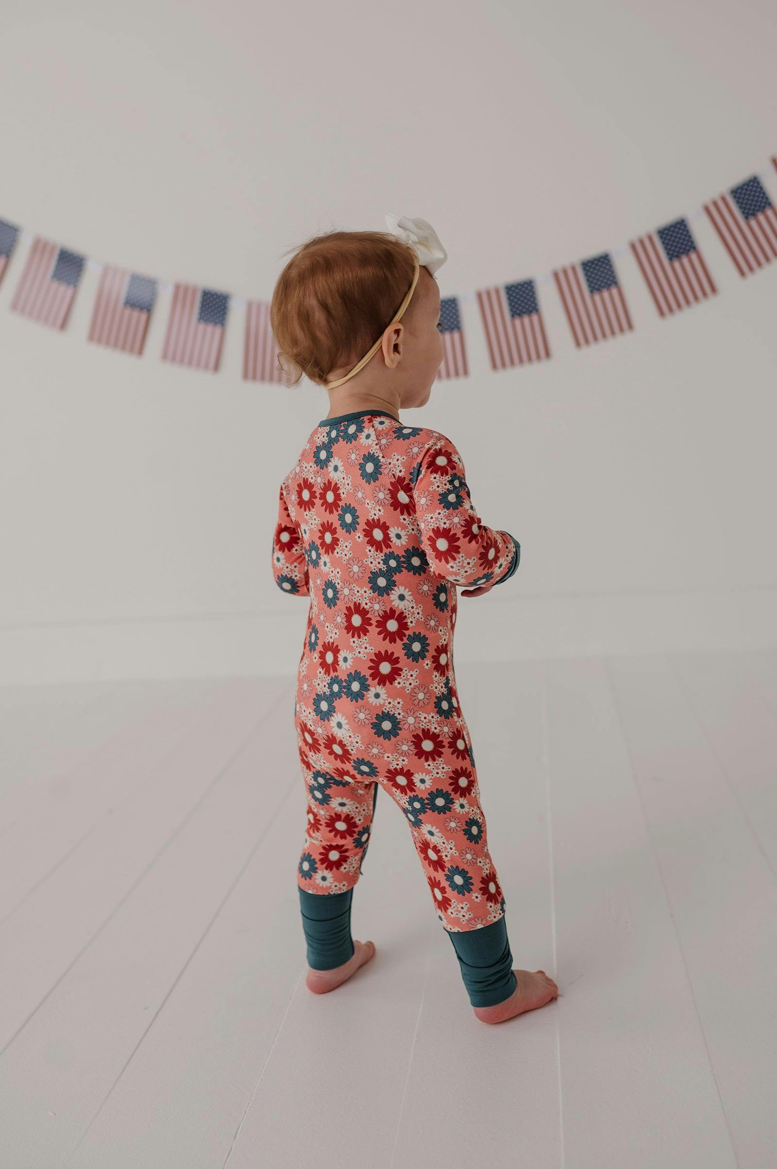 Baby Girl Long Sleeve Zip Romper in Zoey Daisy