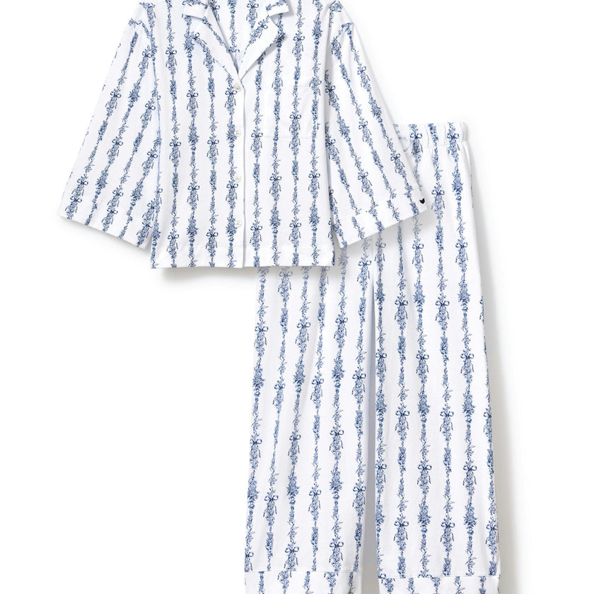 The Olivia Wide Leg Pima Pajama Set in Navy Mayfair Toile