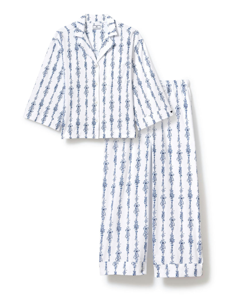 The Olivia Wide Leg Pima Pajama Set in Navy Mayfair Toile