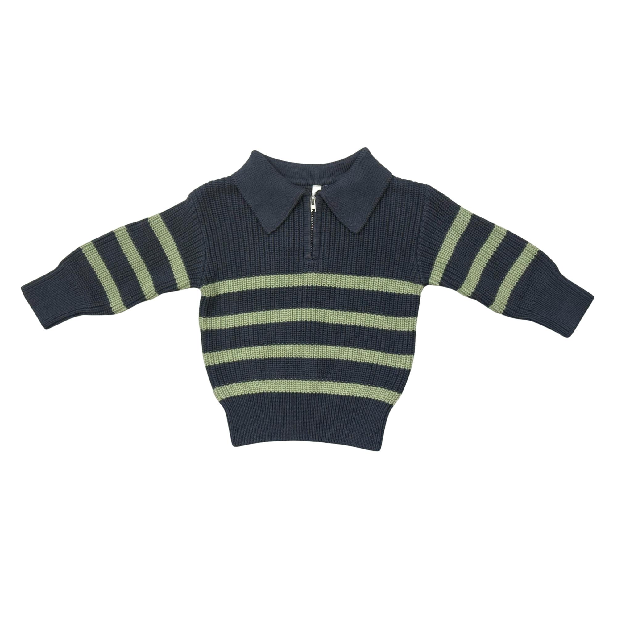Boys Striped Zip Up Sweater in Evergreen Stripe