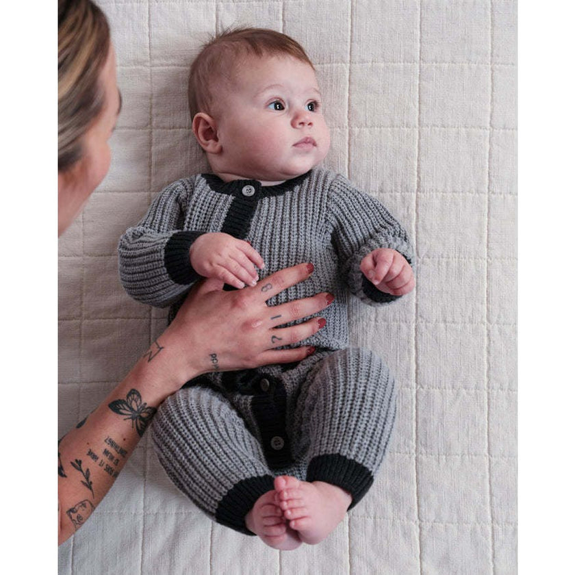 Chunky Ribbed Knit Round Neck Long Sleeve Loose-Fit Romper