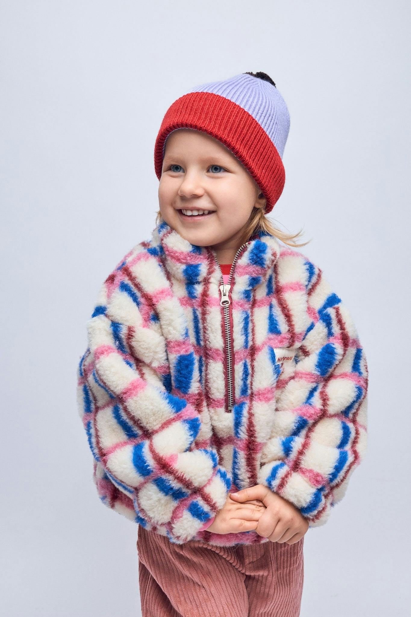 children's merino wool kangaroo jacket - pink & cobalt