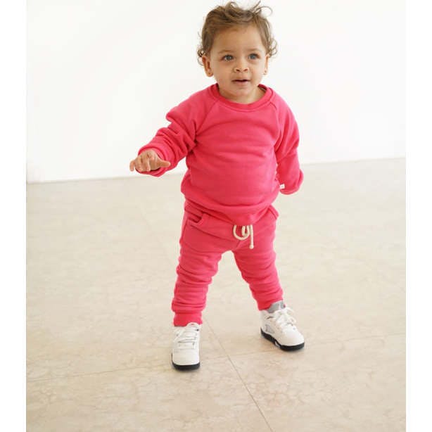 Crewneck Terry Jogger Pant Sweatsuit Set, Candy Pink