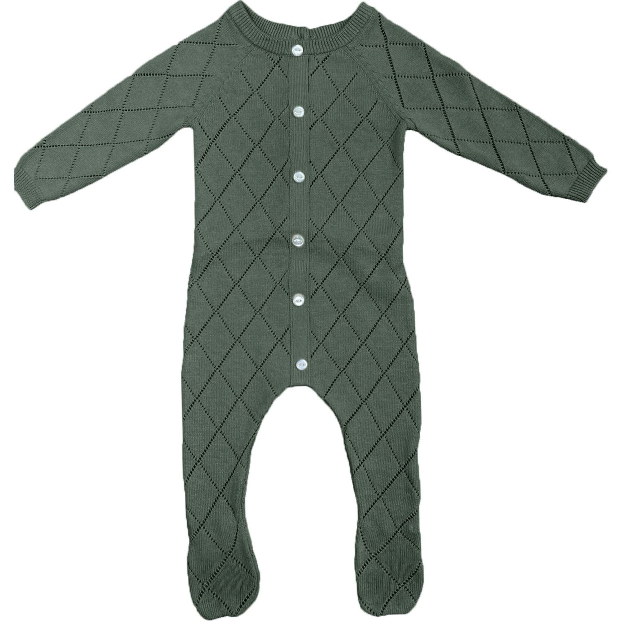 Diamond Pointelle Long Sleeve Footie, Brown