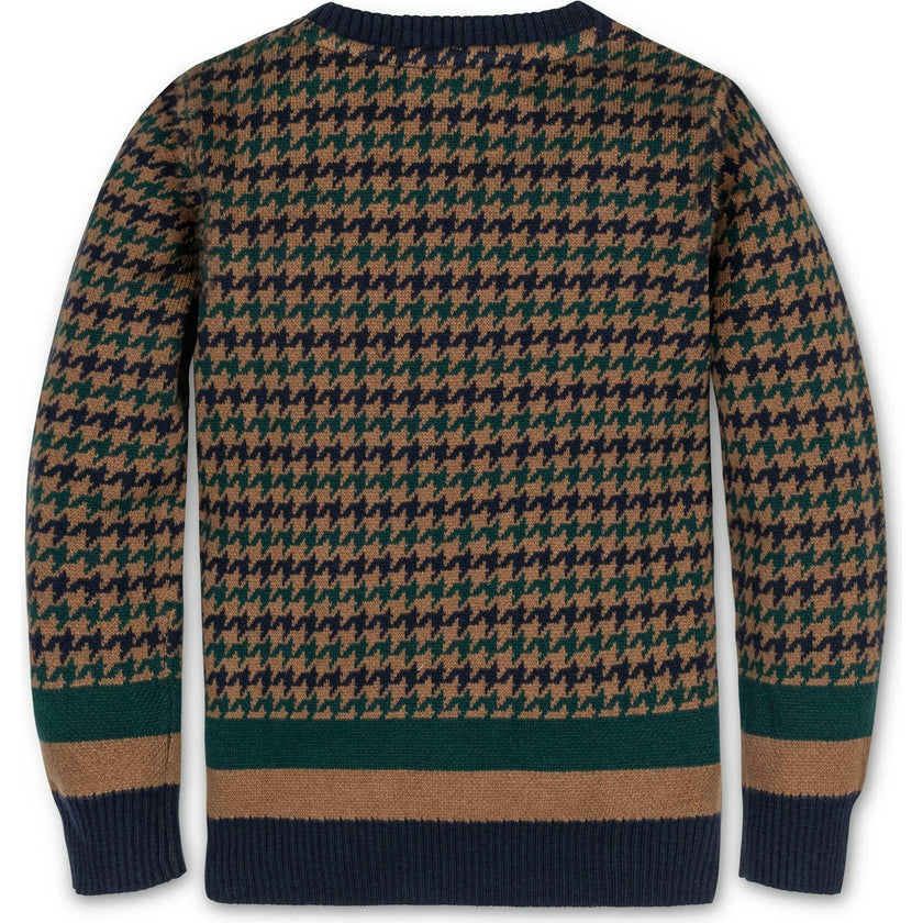 Organic Long Sleeve Intarsia Crew Neck Pullover Sweater, Brown