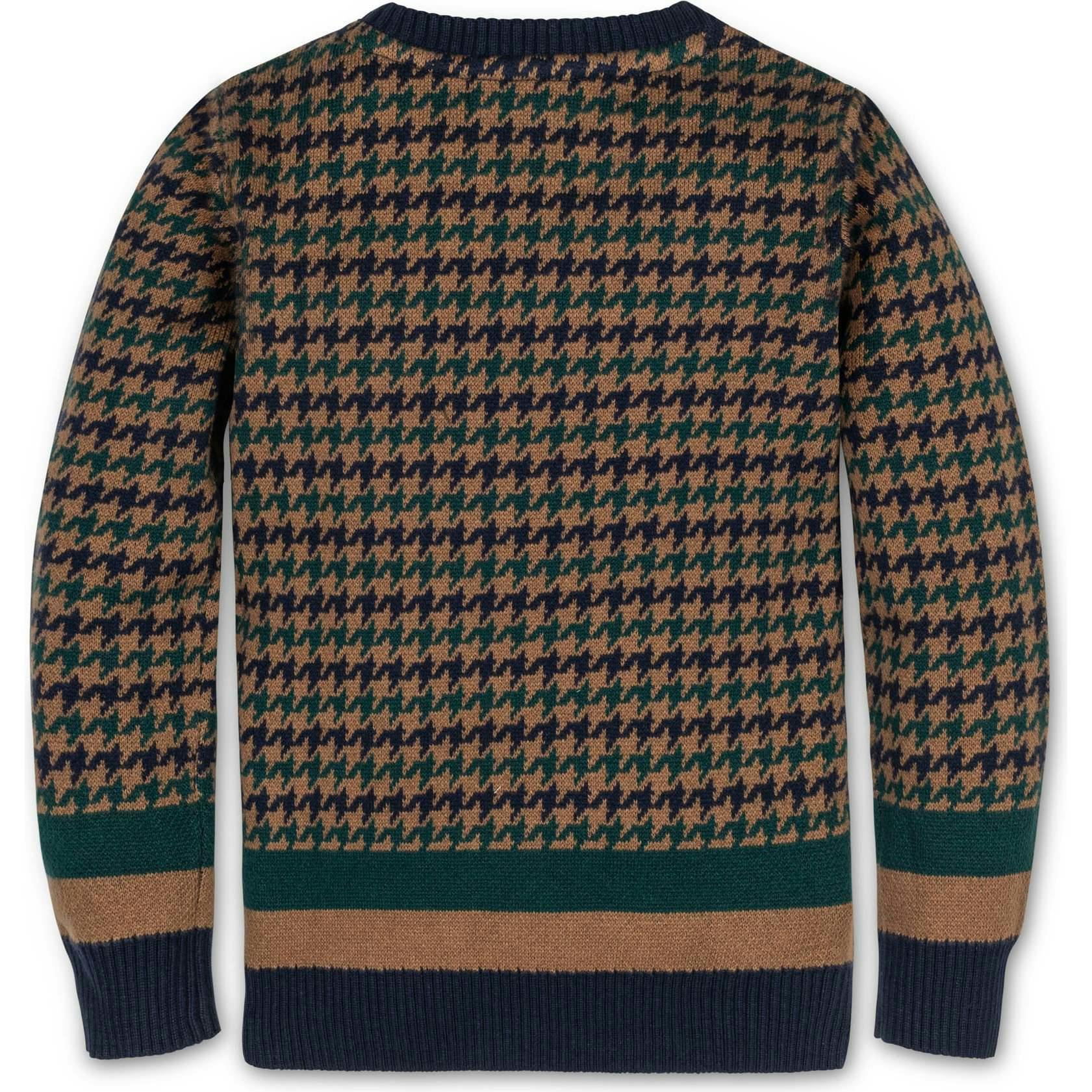 Organic Long Sleeve Intarsia Crew Neck Pullover Sweater, Brown