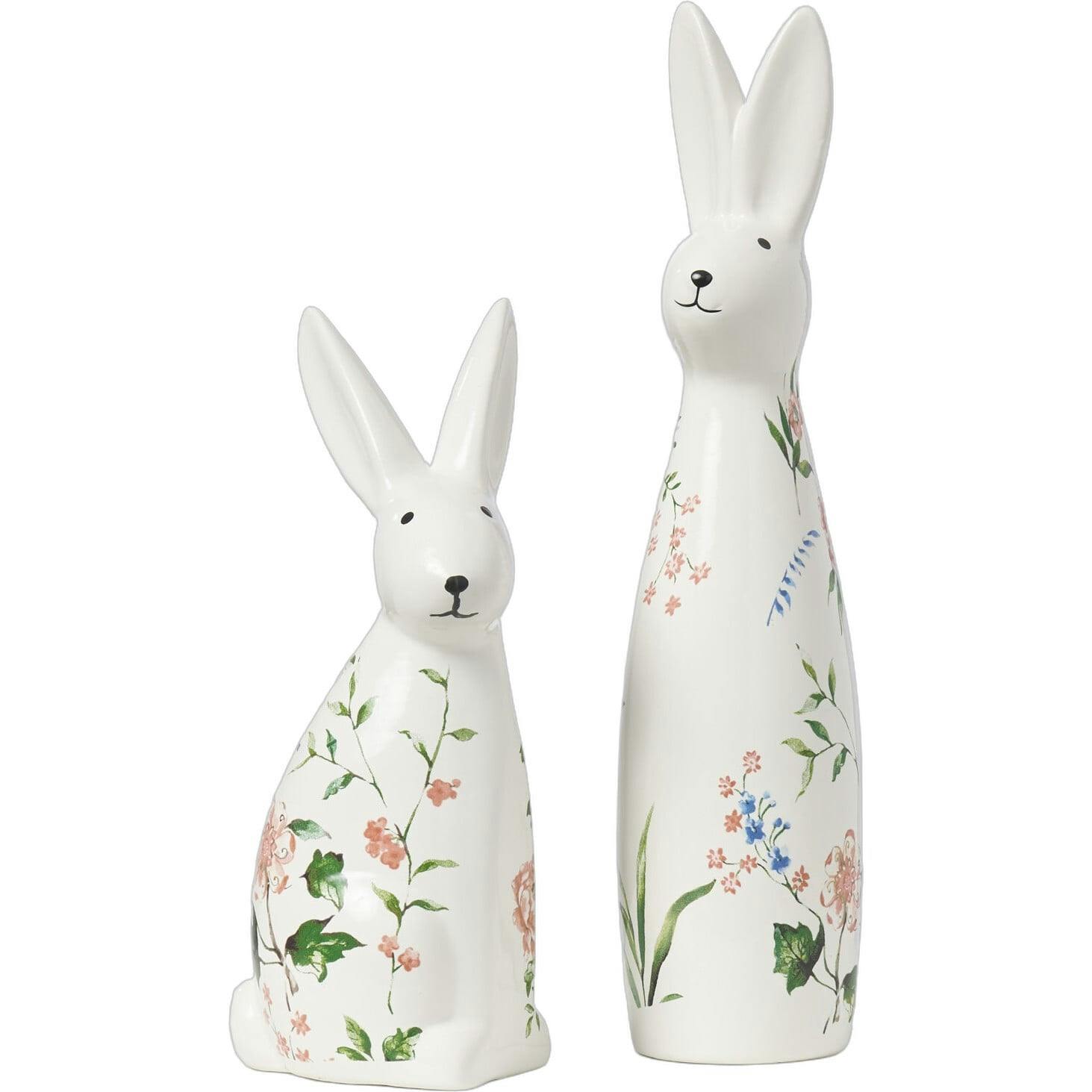 Ivory & Pink Ceramic Bunny Rabbit Figurine Easter Tabletop Home Decor