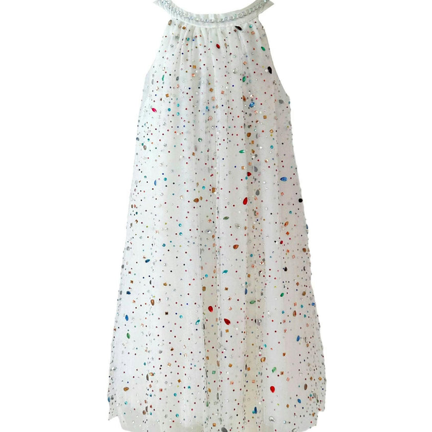 Rainbow Crystal Gem Halter Neck Sleeveless Dress