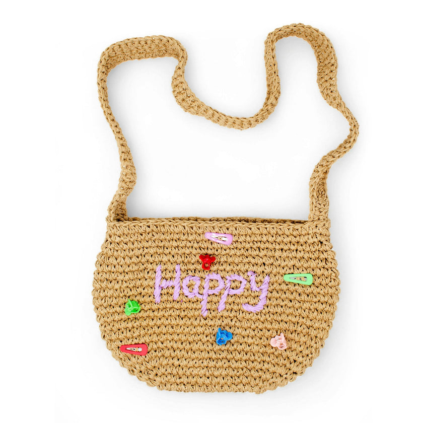 Girls Wicker Crossbody Message Charm Tote