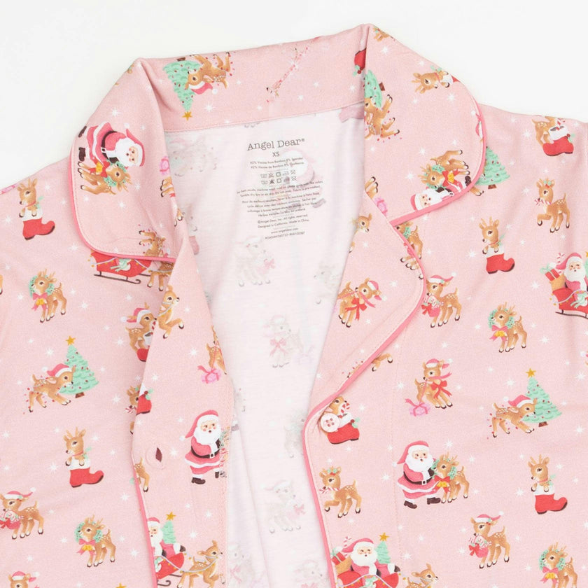 Vintage Reindeer & Santa Pink - Adult Long Sleeve Coat Style and Pant with Pockets