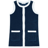 Girls Navy French Terry Sleeveless Button Down Dress