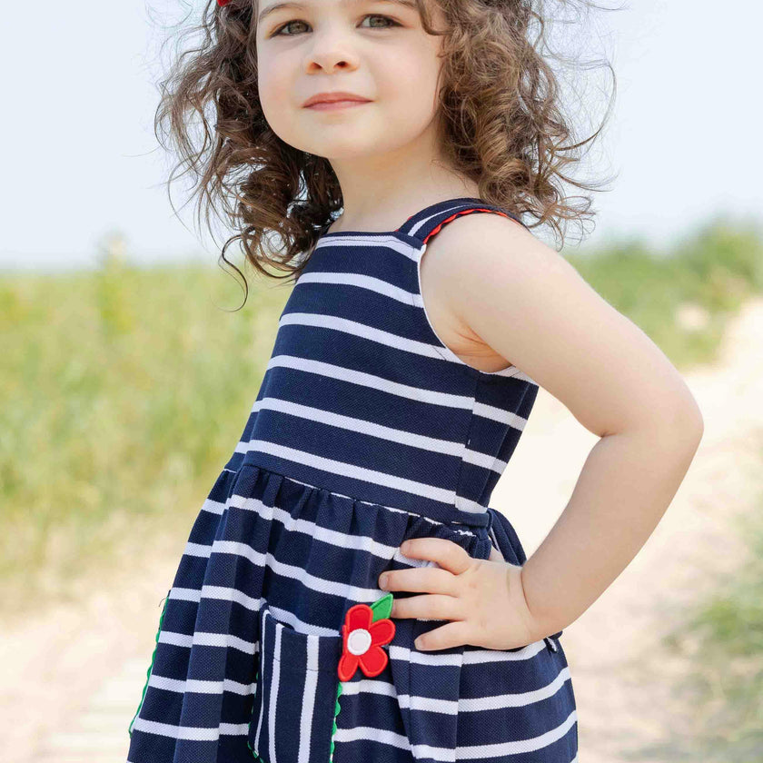 Stripe Knit Dress With Ric Rac And Flowers