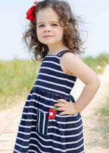 Stripe Knit Dress With Ric Rac And Flowers