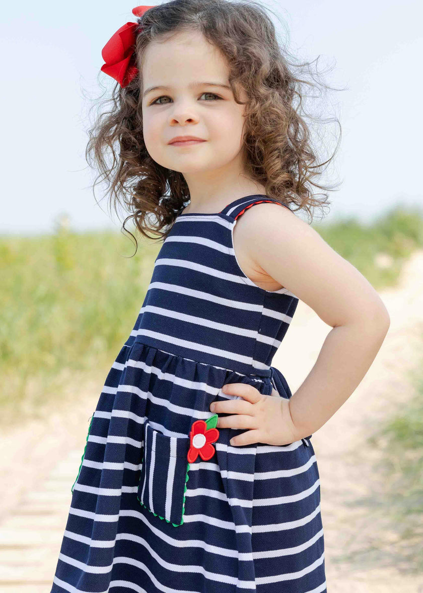 Stripe Knit Dress With Ric Rac And Flowers