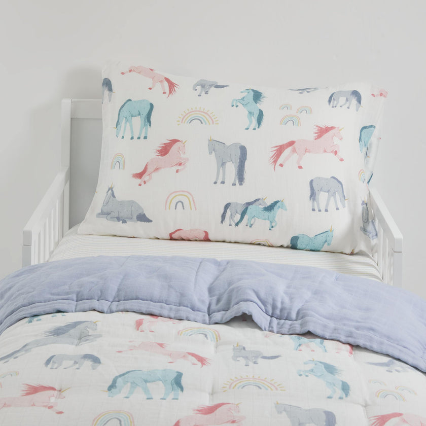Cotton Muslin Toddler Bedding 3 Piece Set - Unicorns