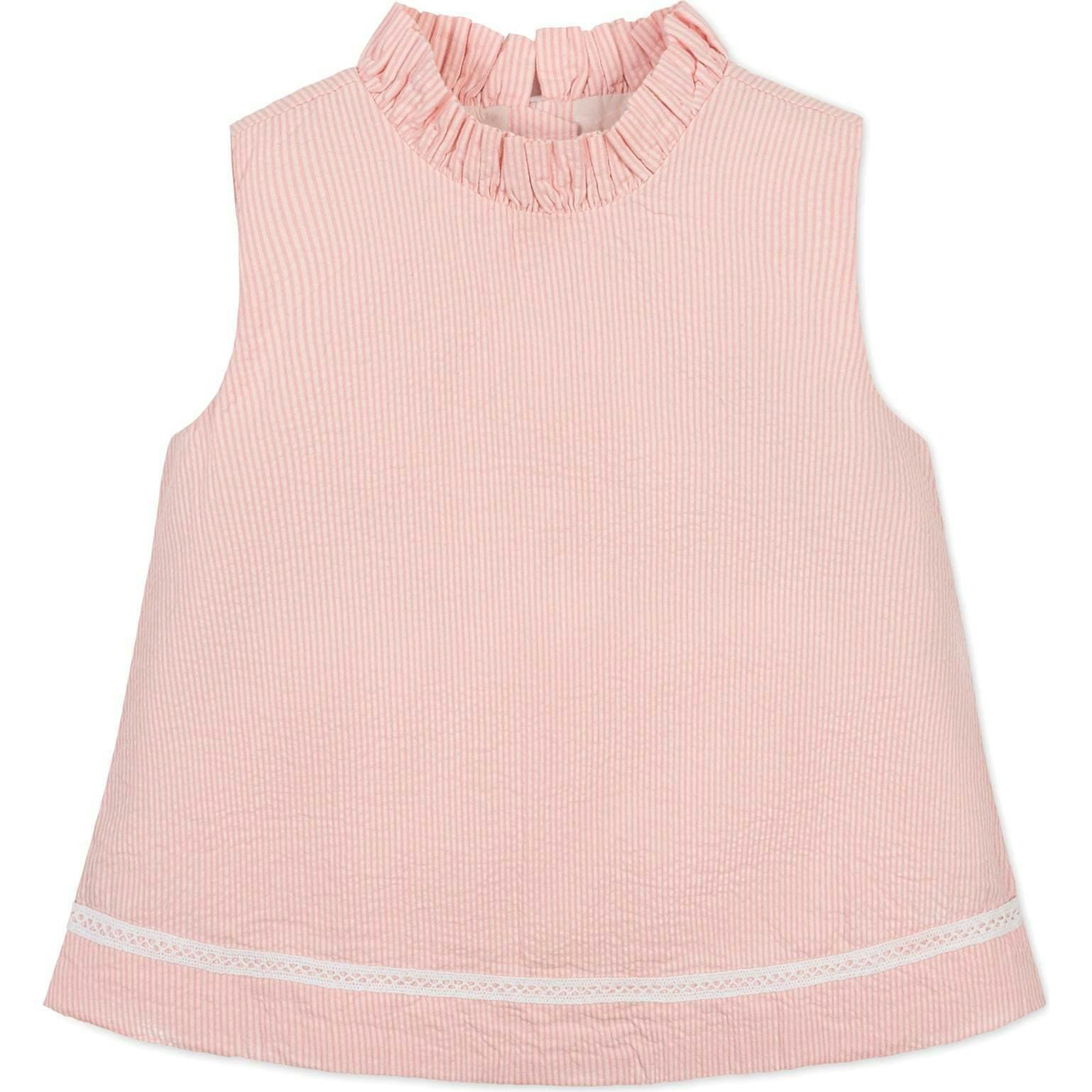 Organic Ruffle Neck Seersucker Top, Pink