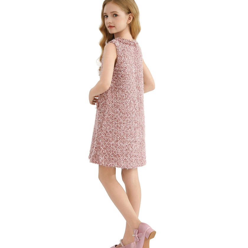 Pink Tweed Sequin Shift Dress