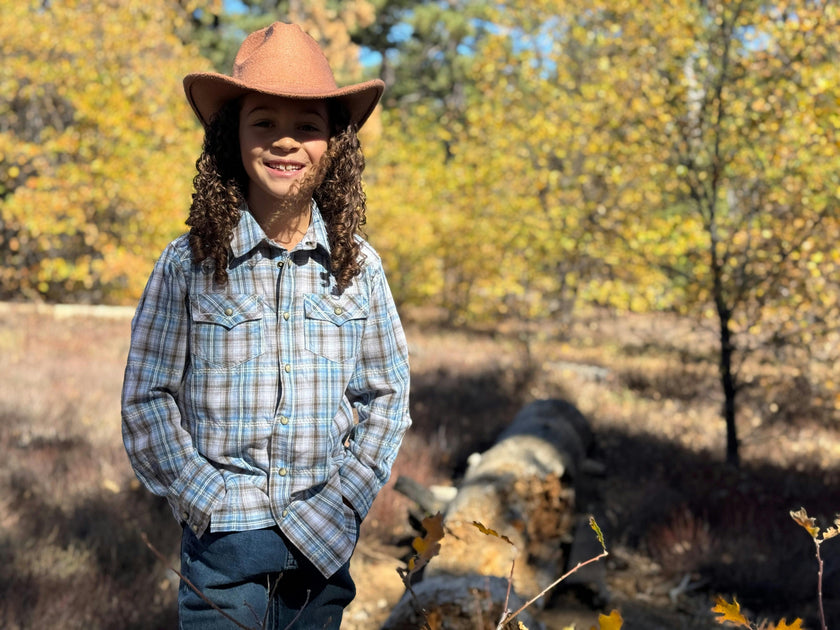 HOWDY Western Beige/Blue plaid WOVEN SHIRT