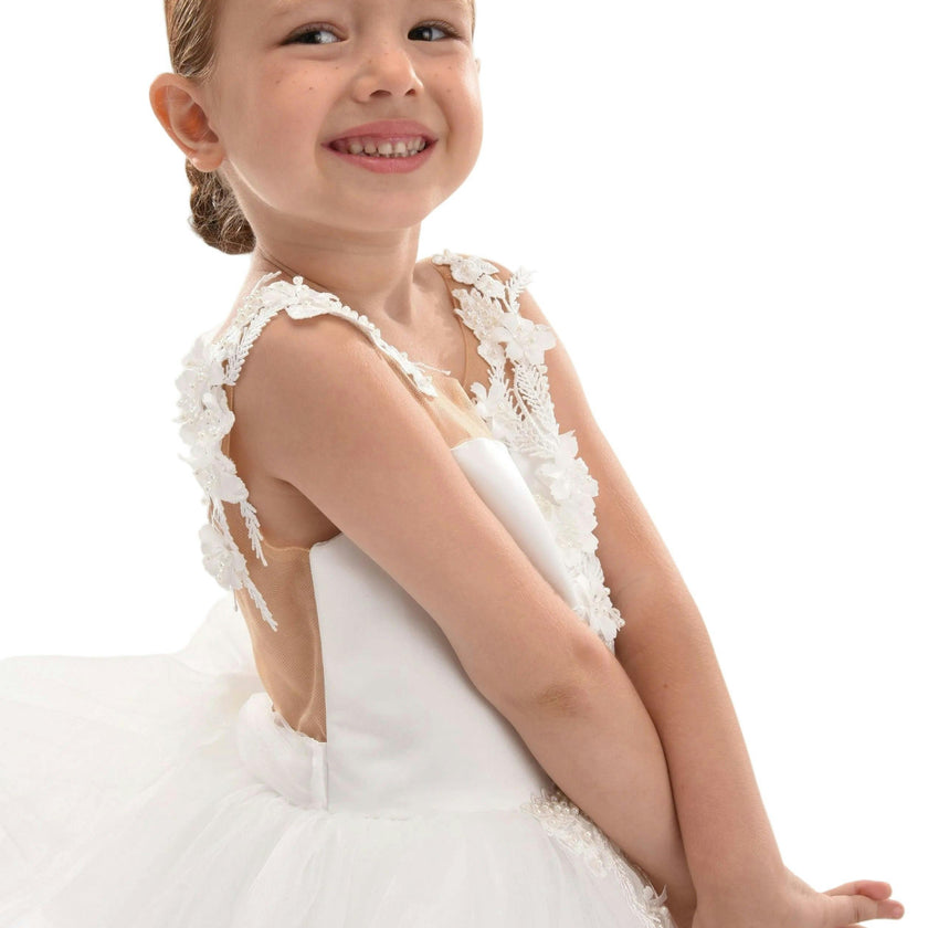 White Carnelian Floral Embroidered Tulle Dress
