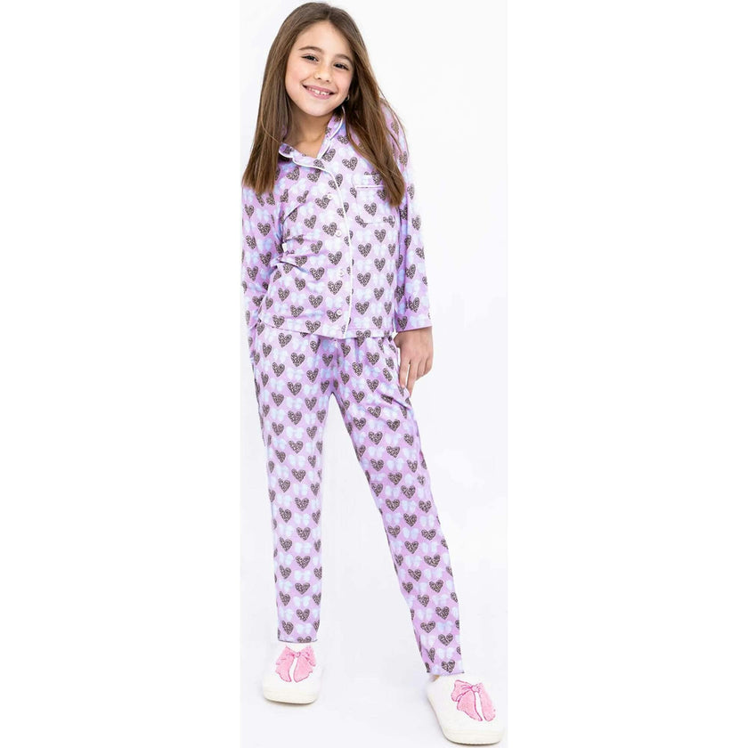 Hearts and Bows Long Sleeve Jersey Pajama Pant Set