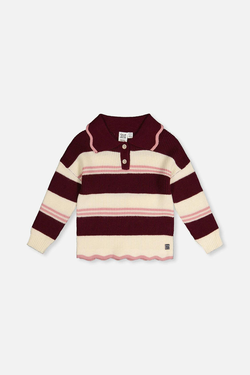 Scalloped Collar Sweater Red And White Stripes