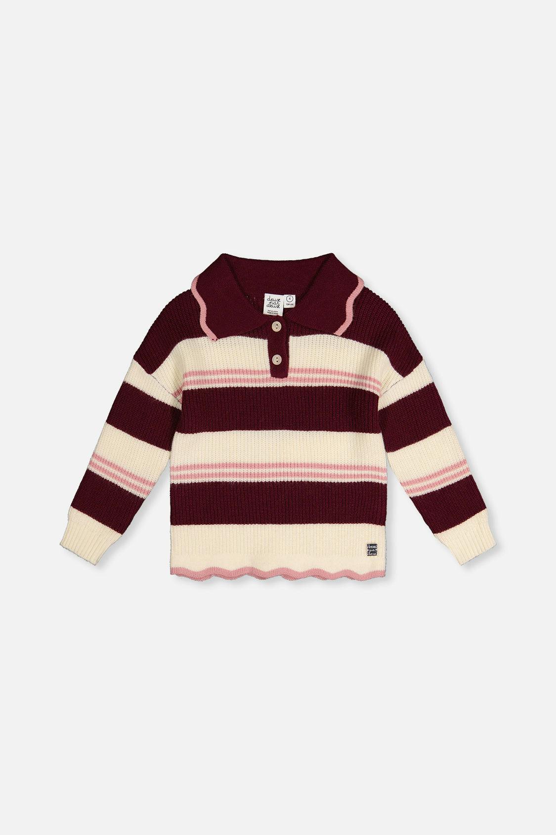 Scalloped Collar Sweater Red And White Stripes