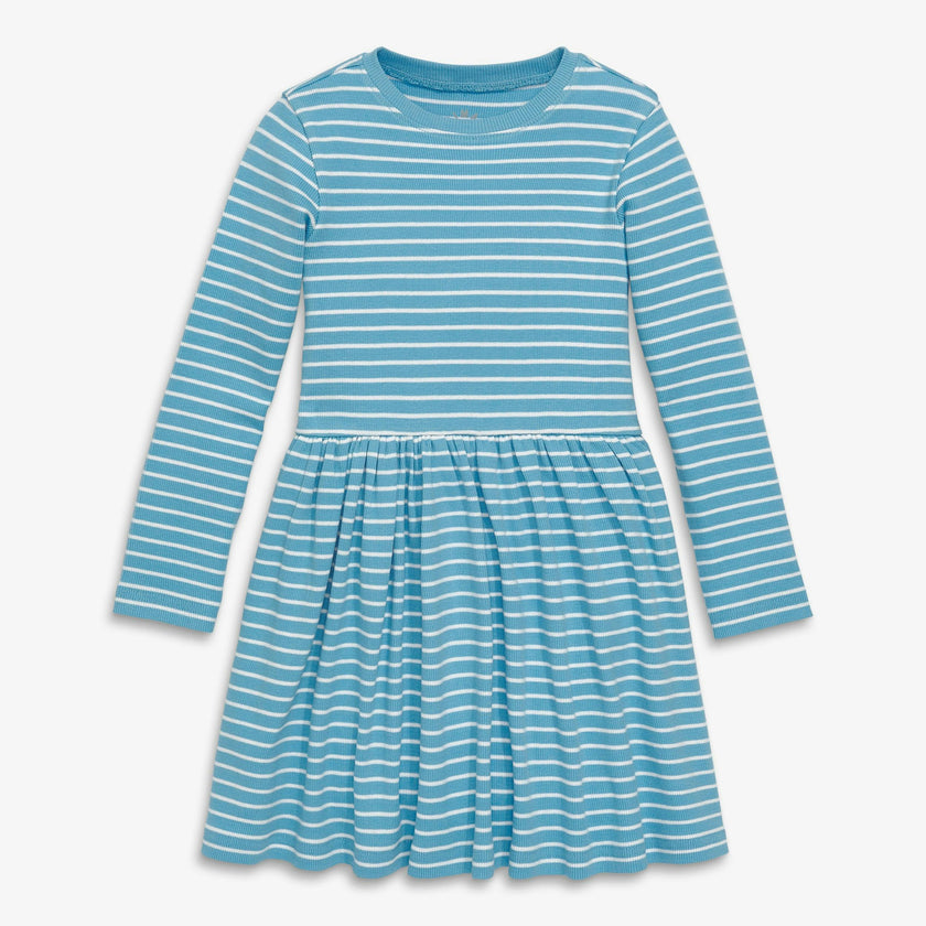 Kids long sleeve rib perfect pocket dress in stripe