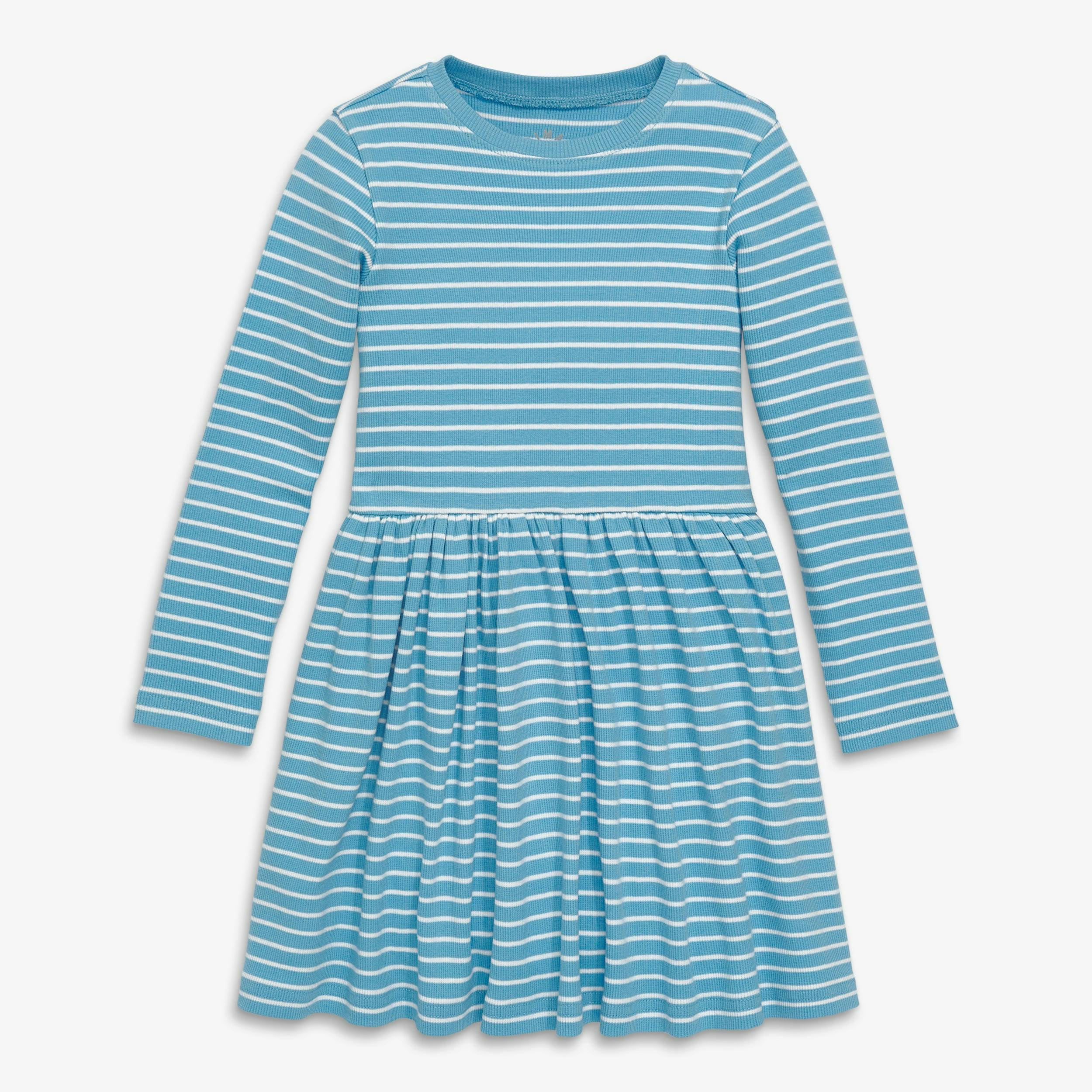 Kids long sleeve rib perfect pocket dress in stripe