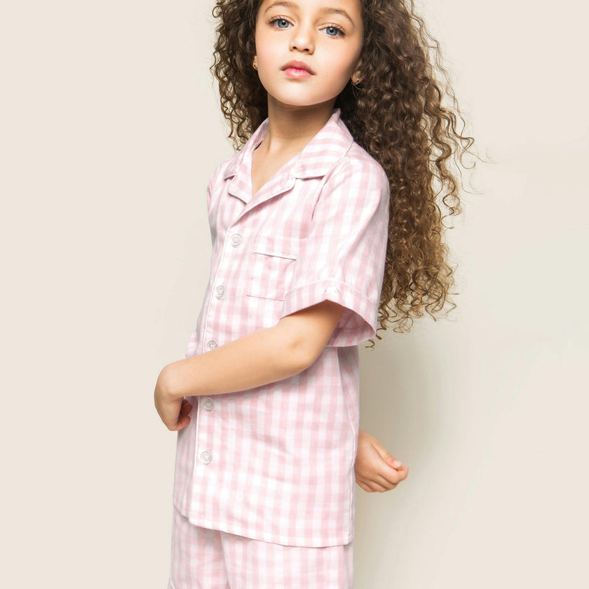Kid's Twill Pajama Short Set in Pink Gingham