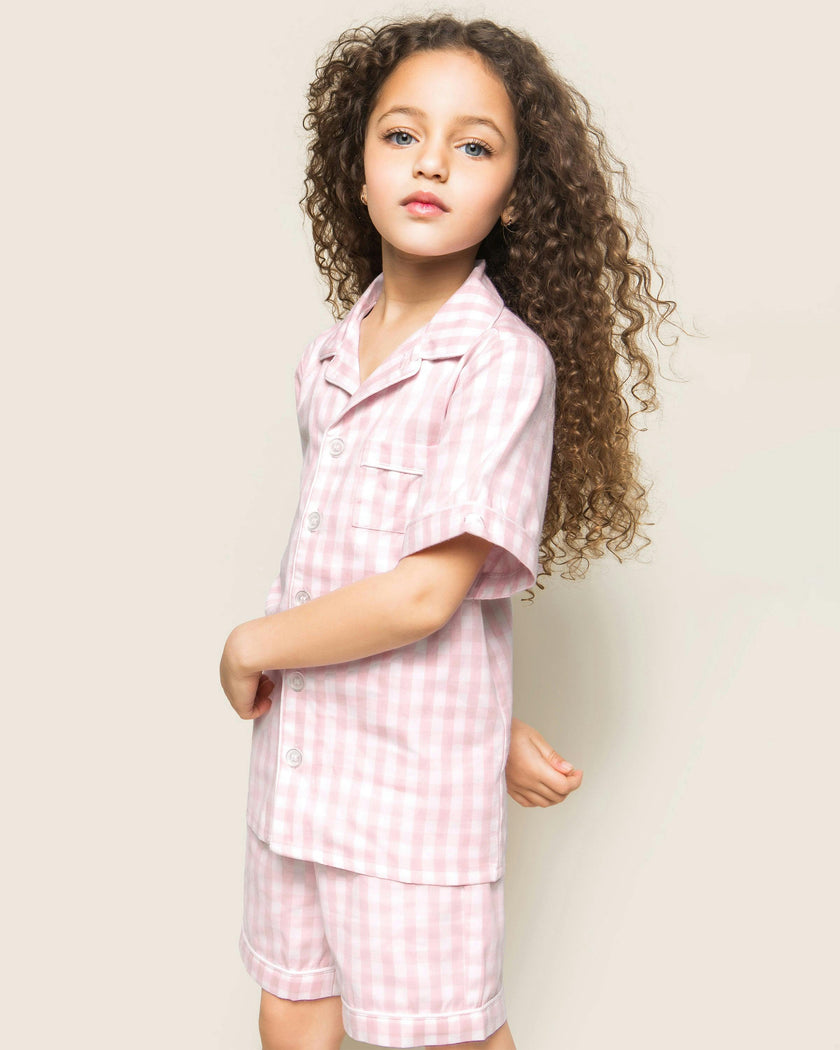 Kid's Twill Pajama Short Set in Pink Gingham