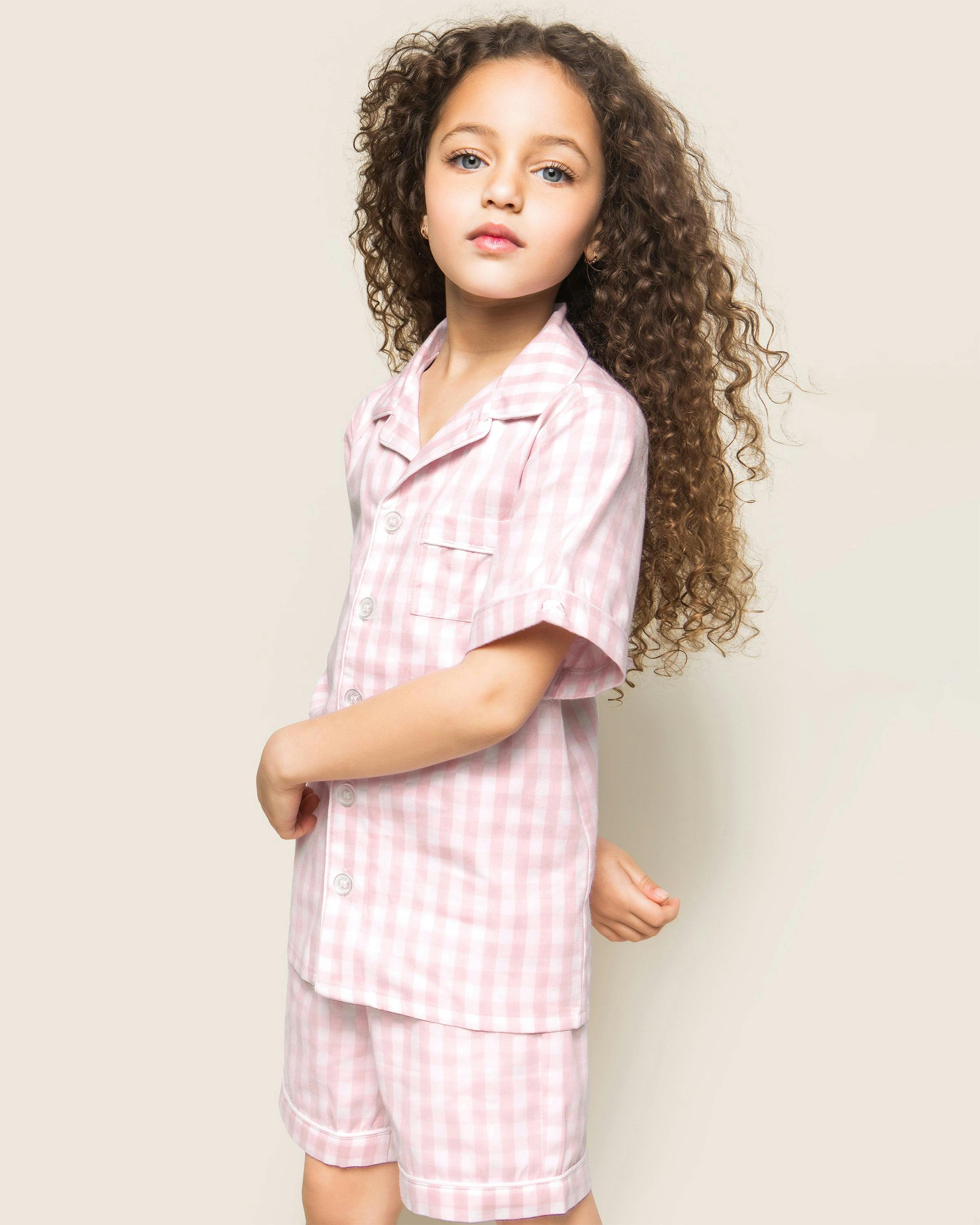 Kid's Twill Pajama Short Set in Pink Gingham