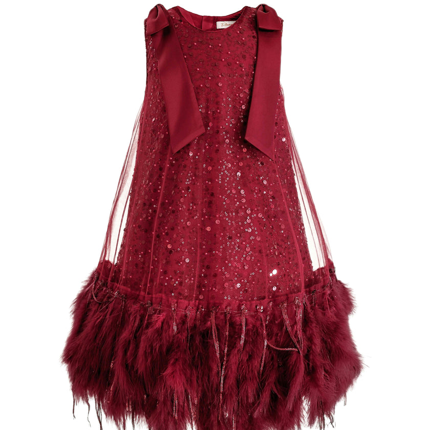 Red Sequin Feather Dress
