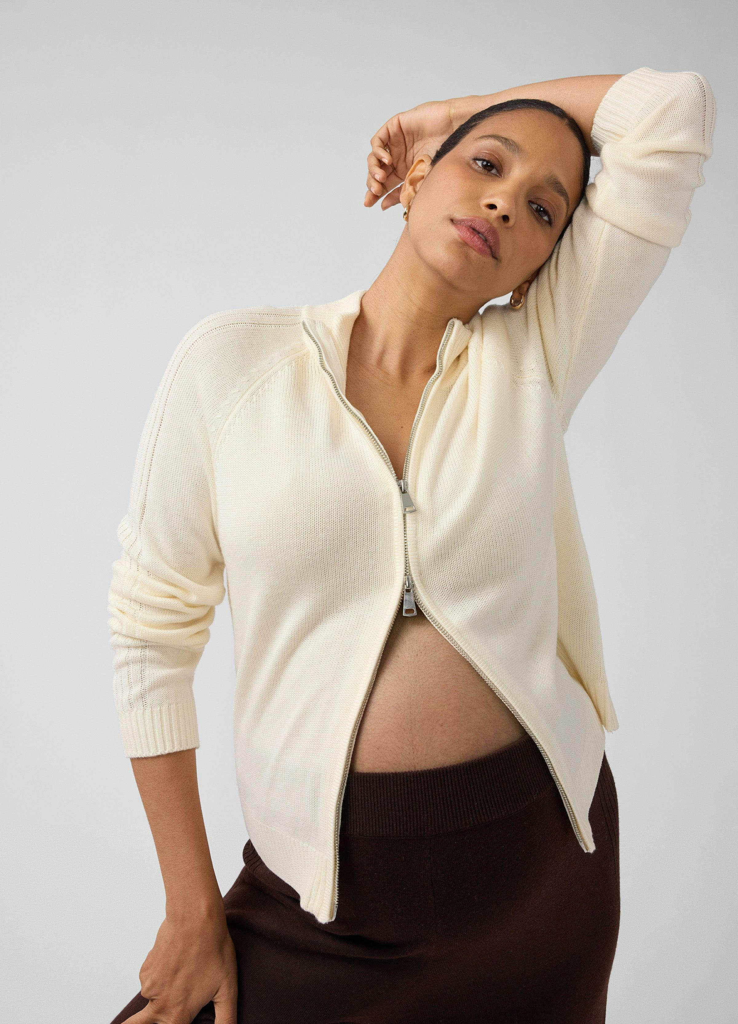 Funnel Neck Raglan Knit Maternity Cardigan