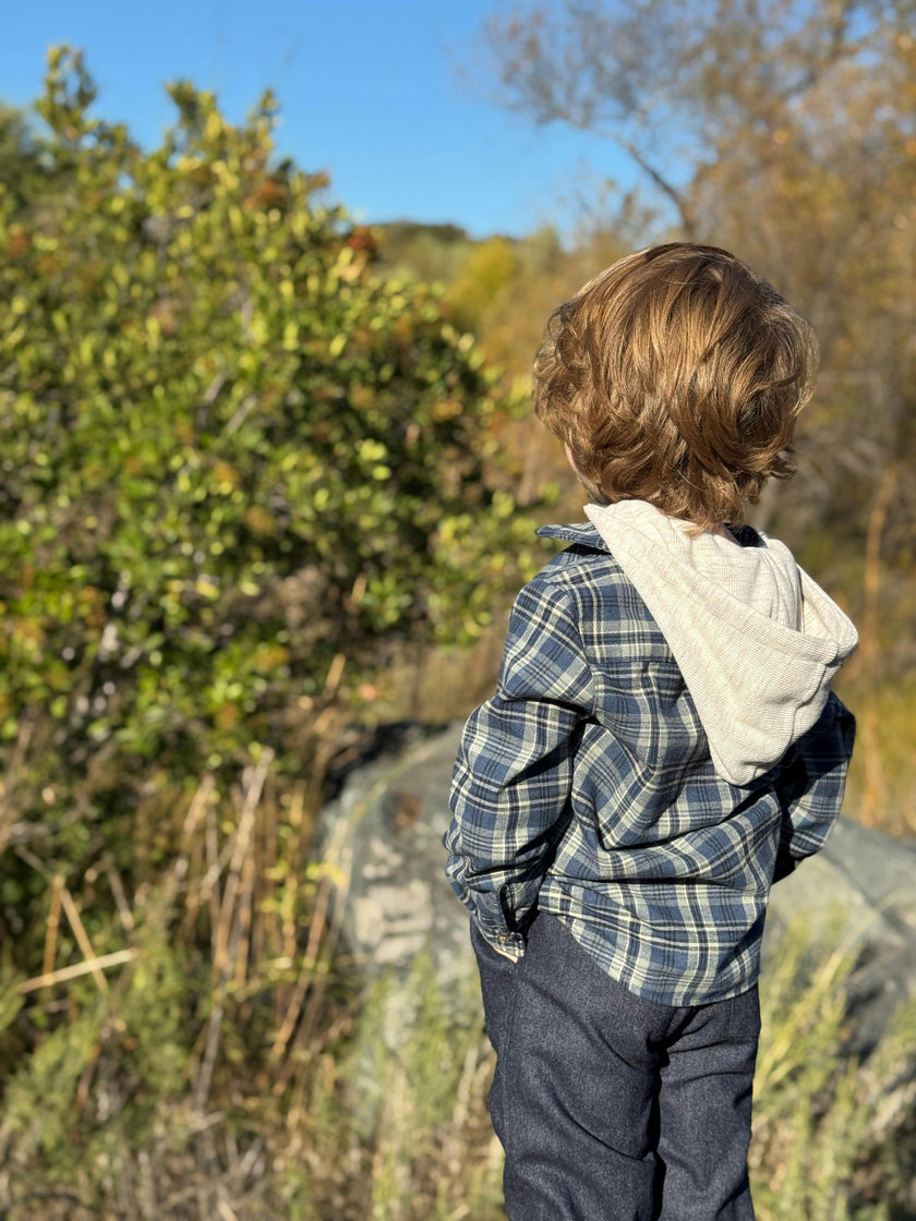 ERIN hooded shirt Blue/ grey plaid