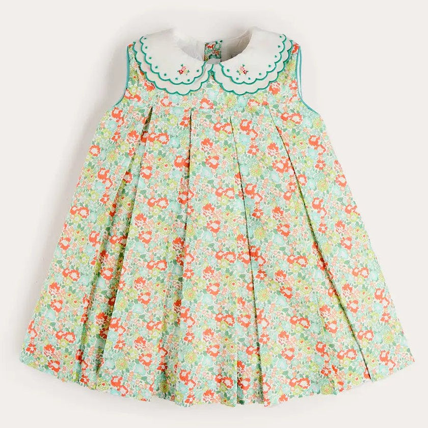 Mabel Floral Layered Scallop Collar Trapeze Dress in Green (12mths- 10yrs)