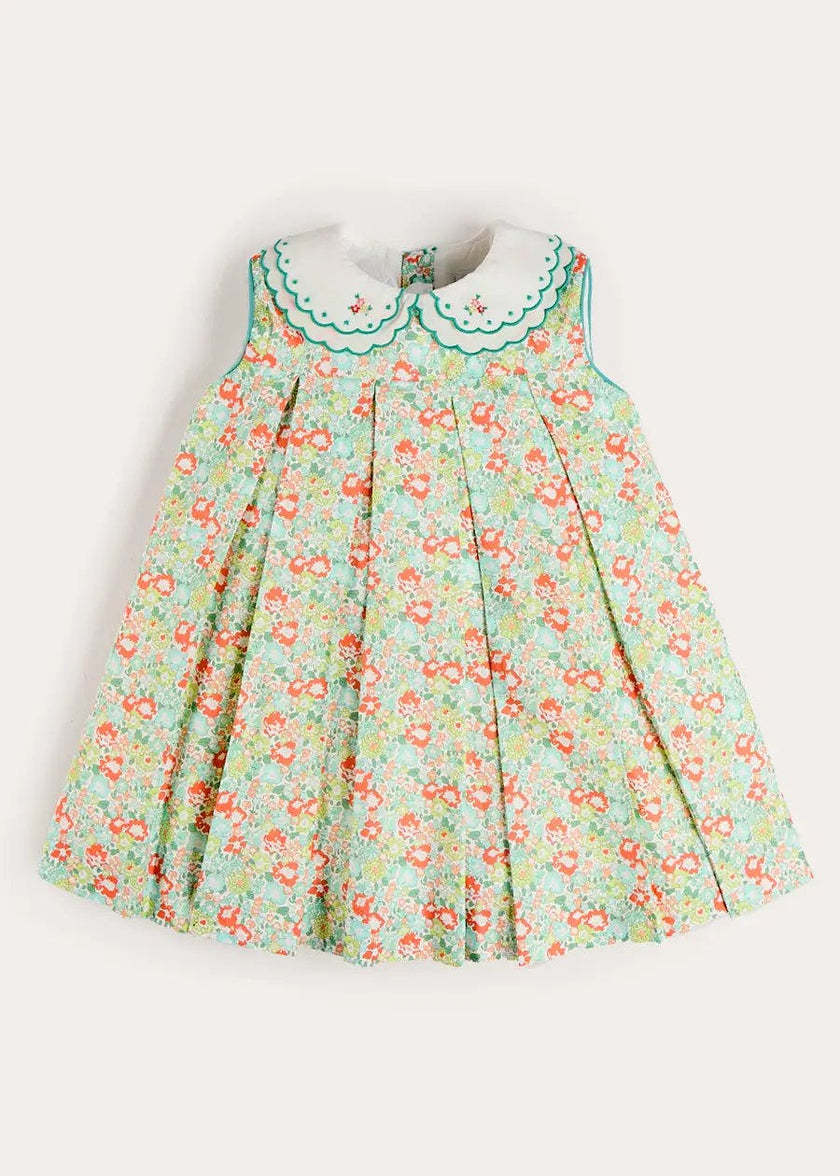 Mabel Floral Layered Scallop Collar Trapeze Dress in Green (12mths- 10yrs)