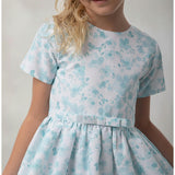 Eryna Girl Dress Short Sleeve, Aqua Flower