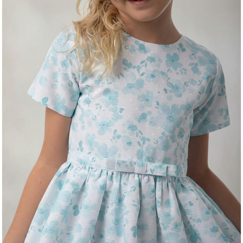 Eryna Girl Dress Short Sleeve, Aqua Flower
