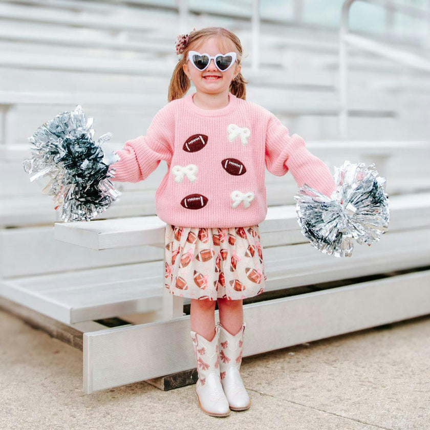 Football Bows Patch Knit Sweater