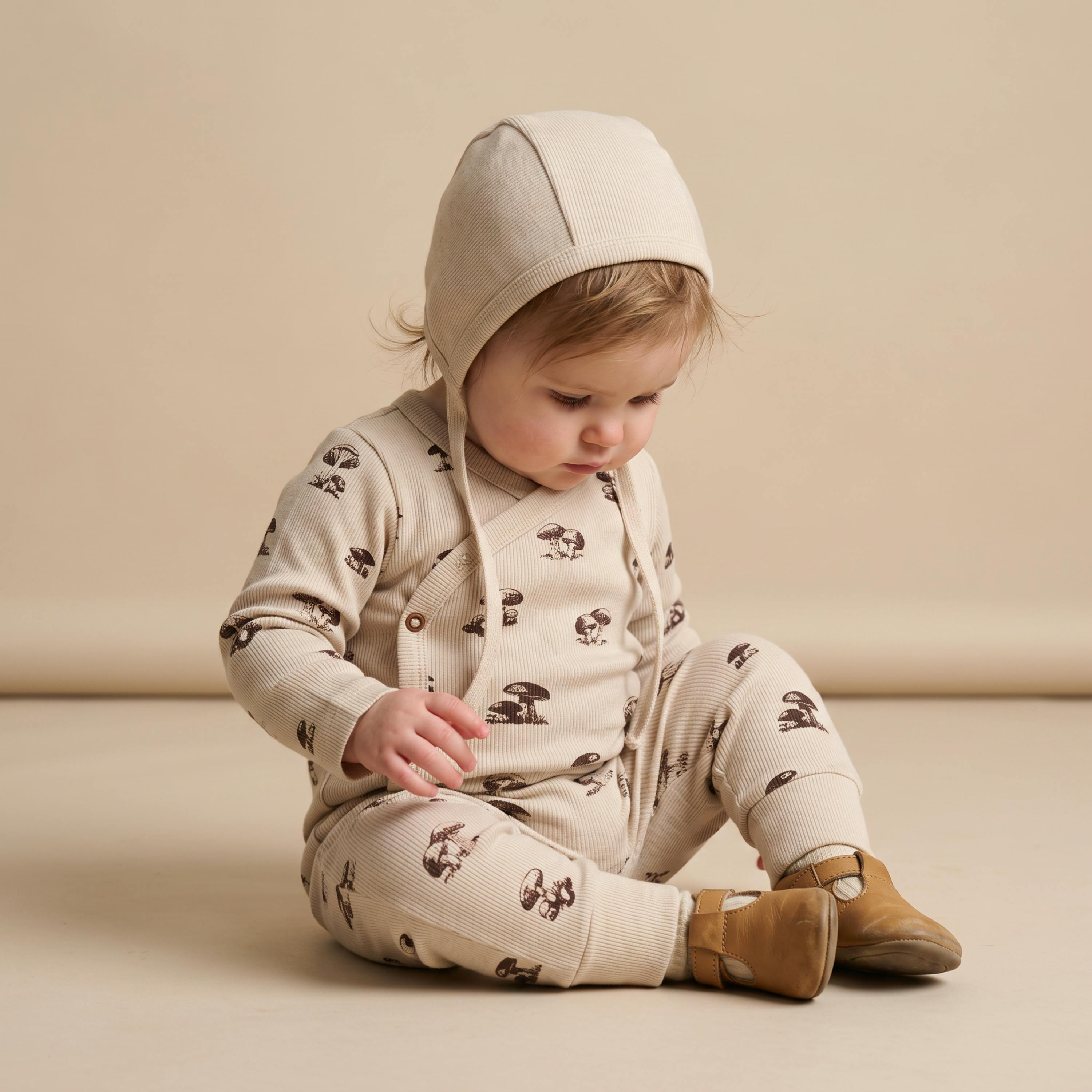 Organic Kimono Onesie & Pants Set - Mushroom