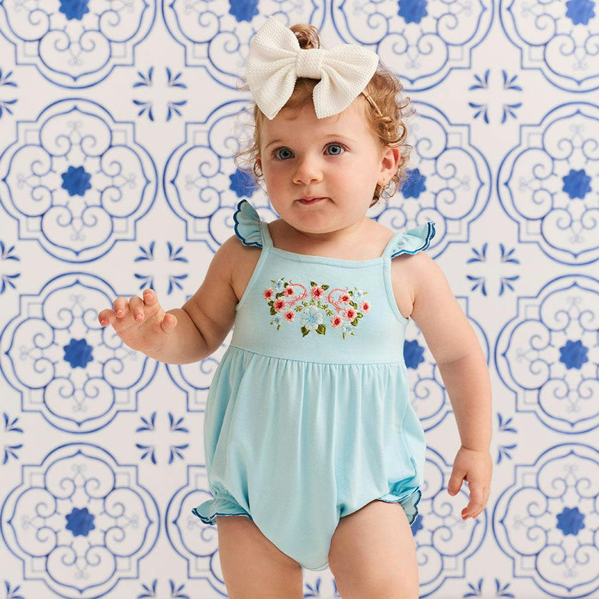 Blue Chiaro French Terry Scalloped Bubble Romper
