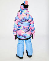 Two Piece Play Snowsuit Pink Mountain Print With Blue Pants